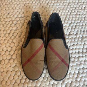 Burberry Beige and Red Slip-On Sneakers